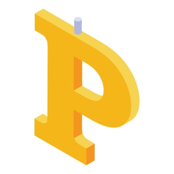 P letter burning candle icon, isometric style vector