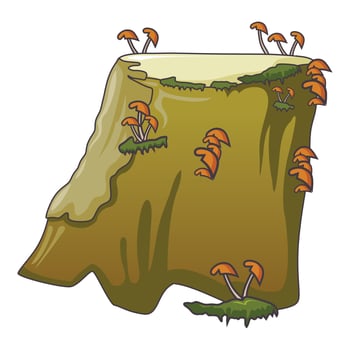 Stump with brown mushroom icon, cartoon style vector
