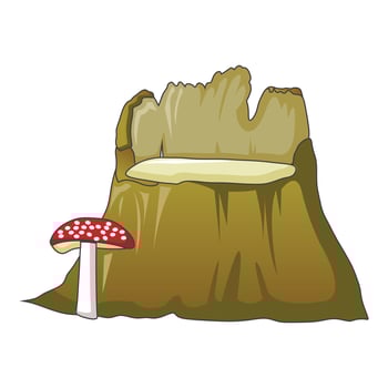 Stump red mushroom icon, cartoon style vector