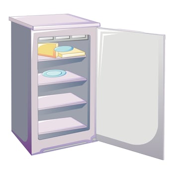 Small fridge icon, cartoon style vector