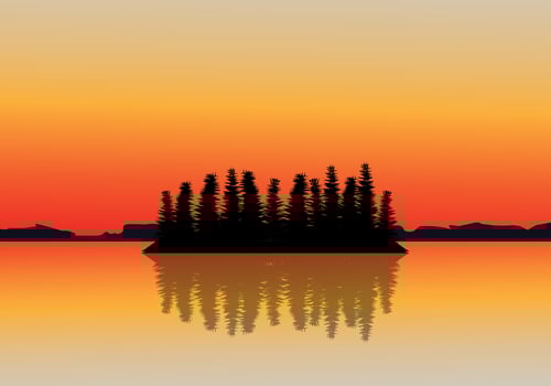 Sea beach and small island silhouette with evening atmosphere vector