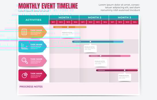 Monthly Event Timeline for Project and Business vector