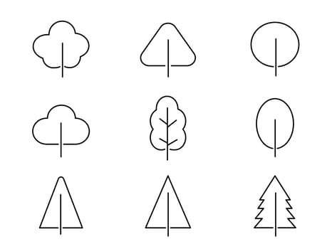 Black Branch Tree Icon or Naked trees silhouettes set. Hand drawn isolated illustrations. vector
