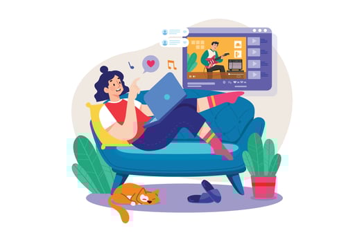 Woman watching video on laptop vector