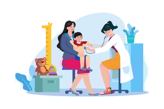 Female doctor doing a check-up of a little boy vector