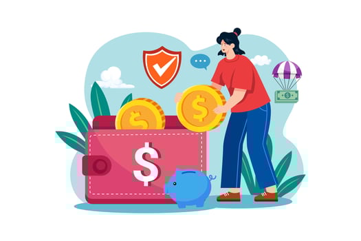Woman puts money in her purse vector
