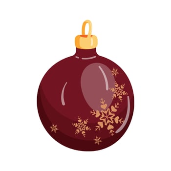 Chocolate Christmas ball with snowflakes. Christmas tree decoration. Holiday food. Cartoon. Vector illustration on a white background.