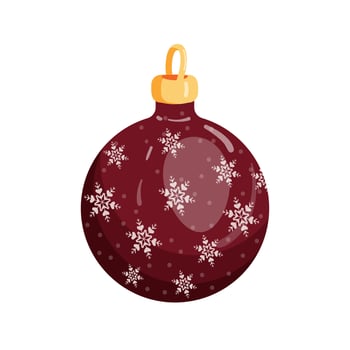 Chocolate Christmas ball with cute snowflakes. Christmas tree decoration. Holiday food. Cartoon style. Vector illustration on a white background.