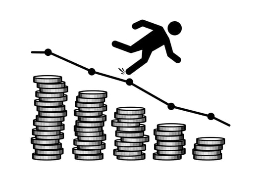 Economic crash, investing failure, price drop, recession. Businessman investor slip on economy graph fall down to the floor vector
