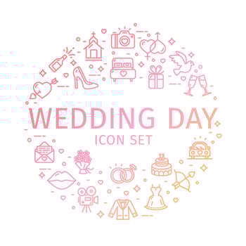 Wedding Day Round Design Template Thin Line Icon Concept. Vector