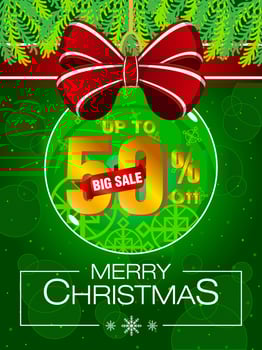 merry christmas ball assortment discount percentage tag sale promotion gold number vector template green background