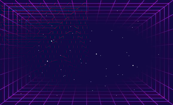 Retro Futuristic Grid Hi-Tech Neon Background. Vector