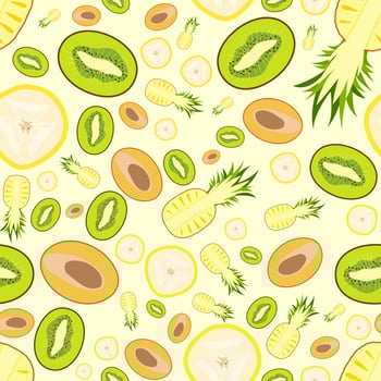 Pattern with tropical cutaway fruits vector