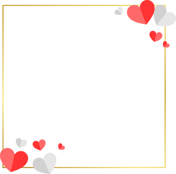 Valentine Paper Hearts with Square Gold Frame png