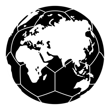 World Map on the Foot Ball Silhouette for Icon, Symbol, Pictogram, Sport News, Art Illustration, Apps, Website or Graphic Design Element. Format PNG