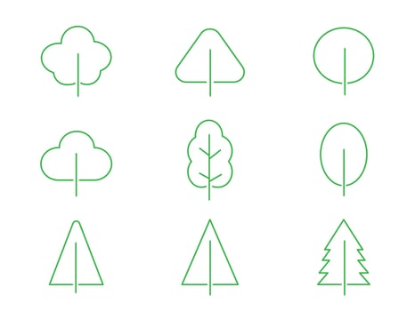 Black Branch Tree Icon or Naked trees silhouettes set. Hand drawn isolated illustrations. vector