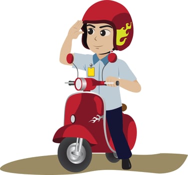 Vektor Illustration A Man Rides Red Motorbike Scooter.eps vector