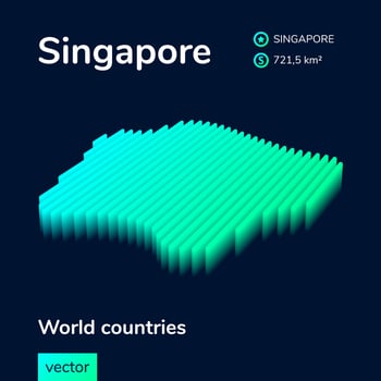 Singapore 3D map. Stylized neon isometric Map of Singapore in green colors on dark blue background vector