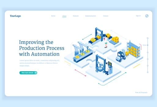 Production process automation isometric landing vector