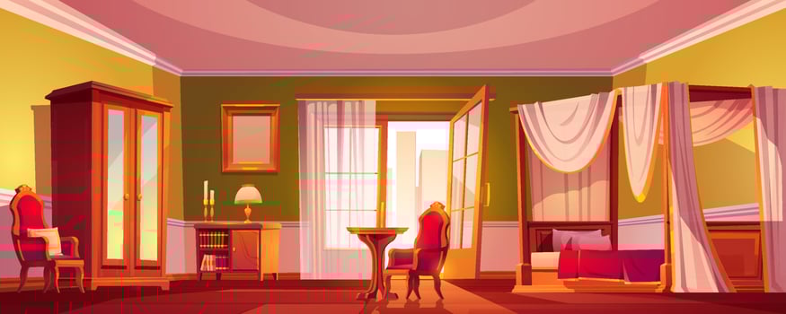 Luxury old bedroom interior at morning or day time vector