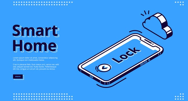 Landing page of smart home key, mobile phone icon vector