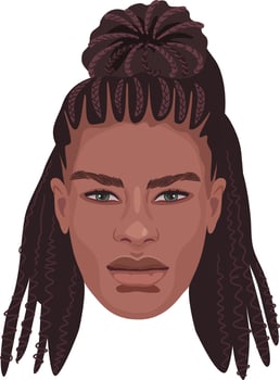 Detailed portrait of handsome African man with trendy long dreadlocks and braids. Realistic avatar for social media. vector