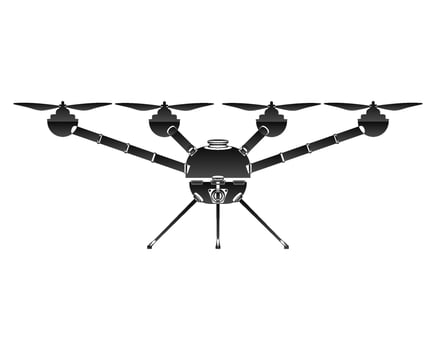 Quadcopter in outline style. Drone with camera. Colorful vector illustration isolated on white background.