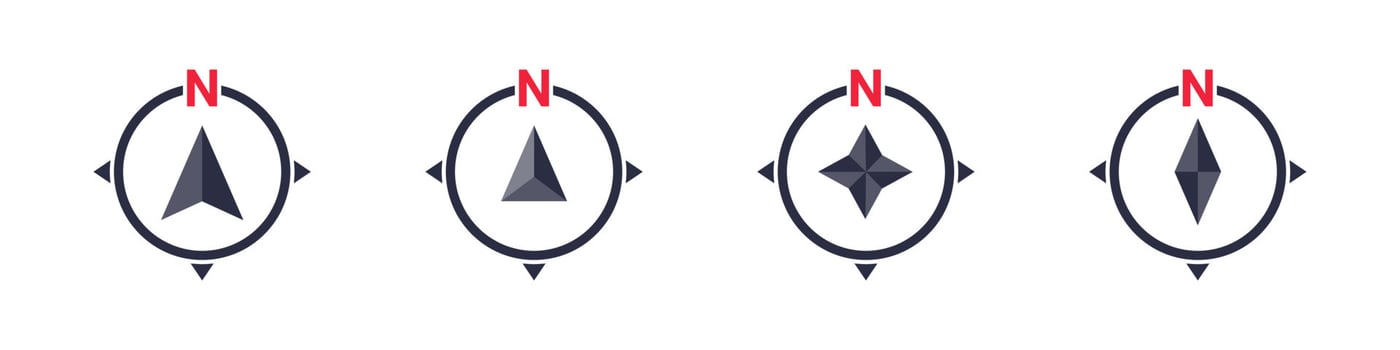 Compass icons. Set of vector compass icons. Navigation icons. Compass symbols. Vector illustration