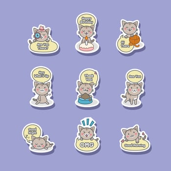 Cute Cat Greeting Sticker For Social Media Chat vector