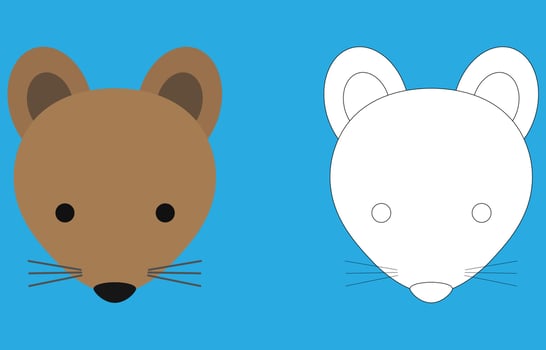 Rat face cartoon character. Cute outline rat animal face coloring book for kids. Vector illustration. Outline icon rat head. Cartoon face logo.