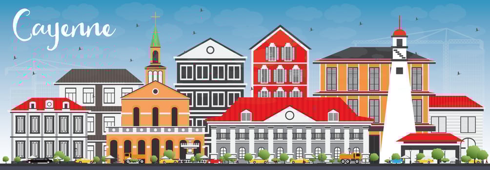 Cayenne Skyline with Color Buildings and Blue Sky. vector