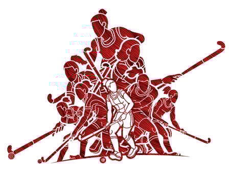 Silhouette Field Hockey Sport Team Female Players Mix Action vector