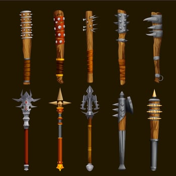 Fantasy medieval club, mace weapon game asset vector