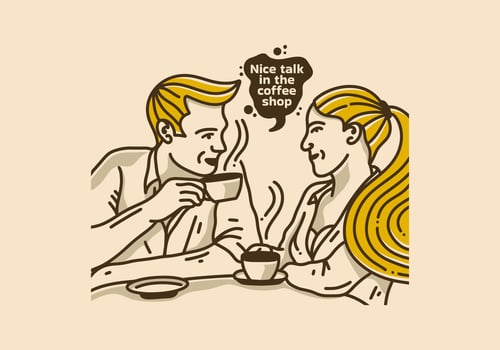 Vintage illustration design of man and woman are chatting over coffee vector