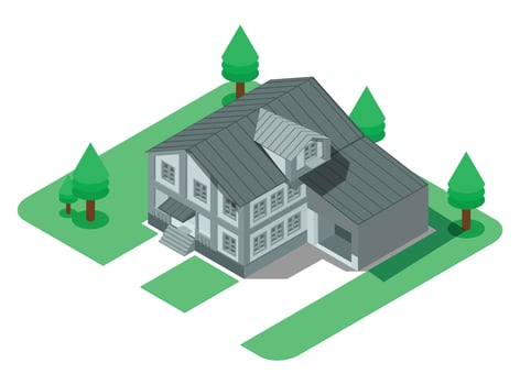 Isometric vector illustration of suburban buildings with private townhouses for two families isolated on white background