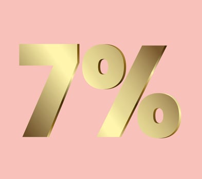 7 percent Ds Letter Golden, Golden Seven Percent 3D transparency and pastel color background, transparent gold 3Ds lettre use for levels, calculated projects, vector illustration.