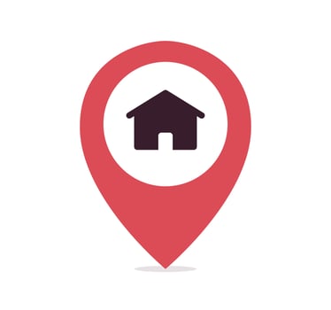 Location symbol with home icon and isolated navigation symbol on white background flat vector illustration.