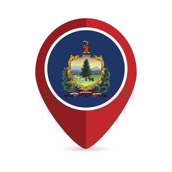 Map pointer with flag Vermont state. Vector illustration.