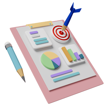 charts,graph with analysis business financial data, white clipboard checklist, target,darts or arrow, pencil isolated. business strategy concept, 3d illustration or 3d render png