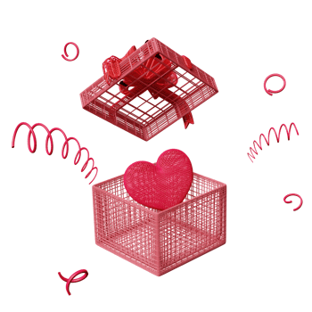 open gift box with red heart isolated. christmas and new year day, health love or world heart day, valentine's day wireframe concept, minimal abstract, 3d illustration, 3d render png