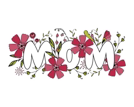 Mom Day card with doodle flowers Viva Magenta color 2023. vector