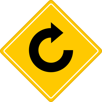 Degree loop yellow road sign or traffic sign. Street symbol illustration. png