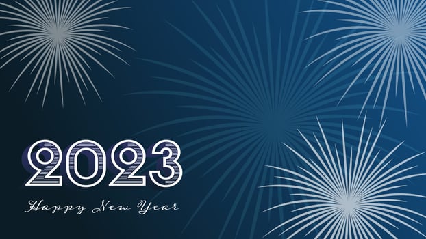 Happy New Year 2023. Holiday background with festive fireworks at midnight. vector