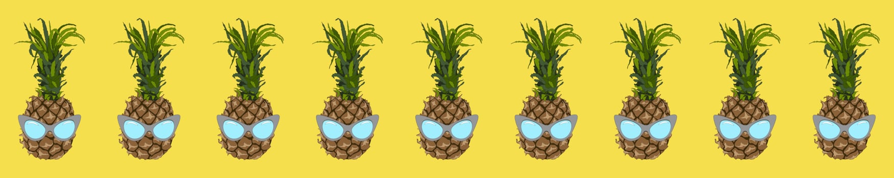 Pineapple fruit in a sunglasses - on an illuminating yellow background. . Ultimate grey colored glasses. Summer concept - stylish vacation, juicy exotic and tropical fruit. Stock vector illustration