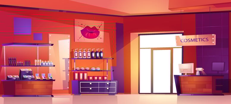 Cosmetics shop with skincare and makeup products vector