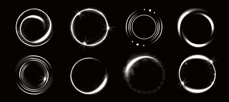 Light circles with sparkles, magic glow effect vector