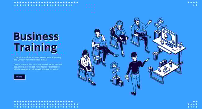 Business training isometric landing page education vector
