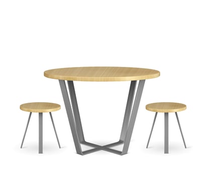 Round wooden table and circle chairs isolated set vector