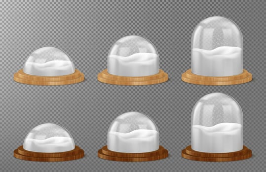 Christmas snow globes on wooden base vector