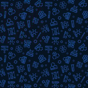 Seamless Pattern with Test Tubes and Chemical Formulas - Vector Chemistry Background